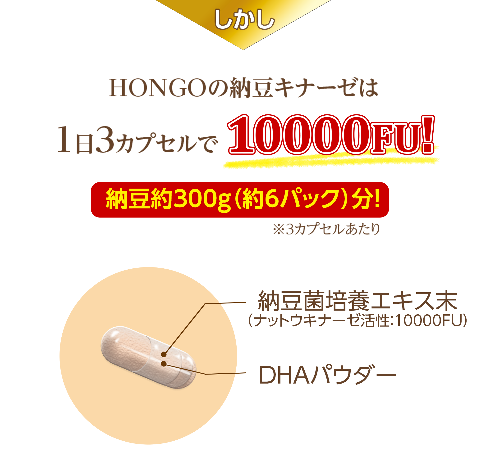しかしHONGOの納豆キナーゼは1日3カプセルで10000FU！